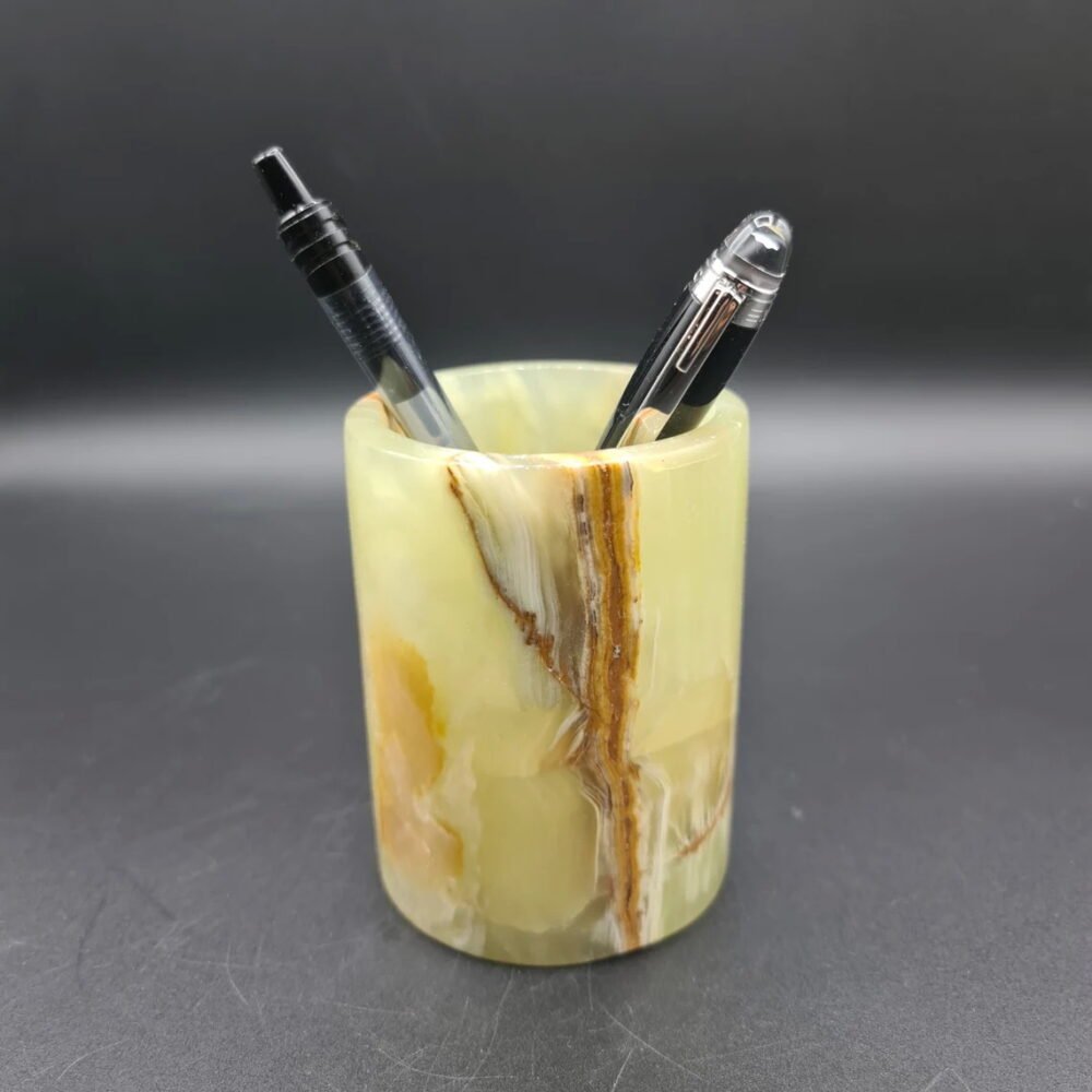 Green Onyx Pen & Pencil Holder | Natural Stone Desk Organizer | Elegant Handmade Jar - Image 10