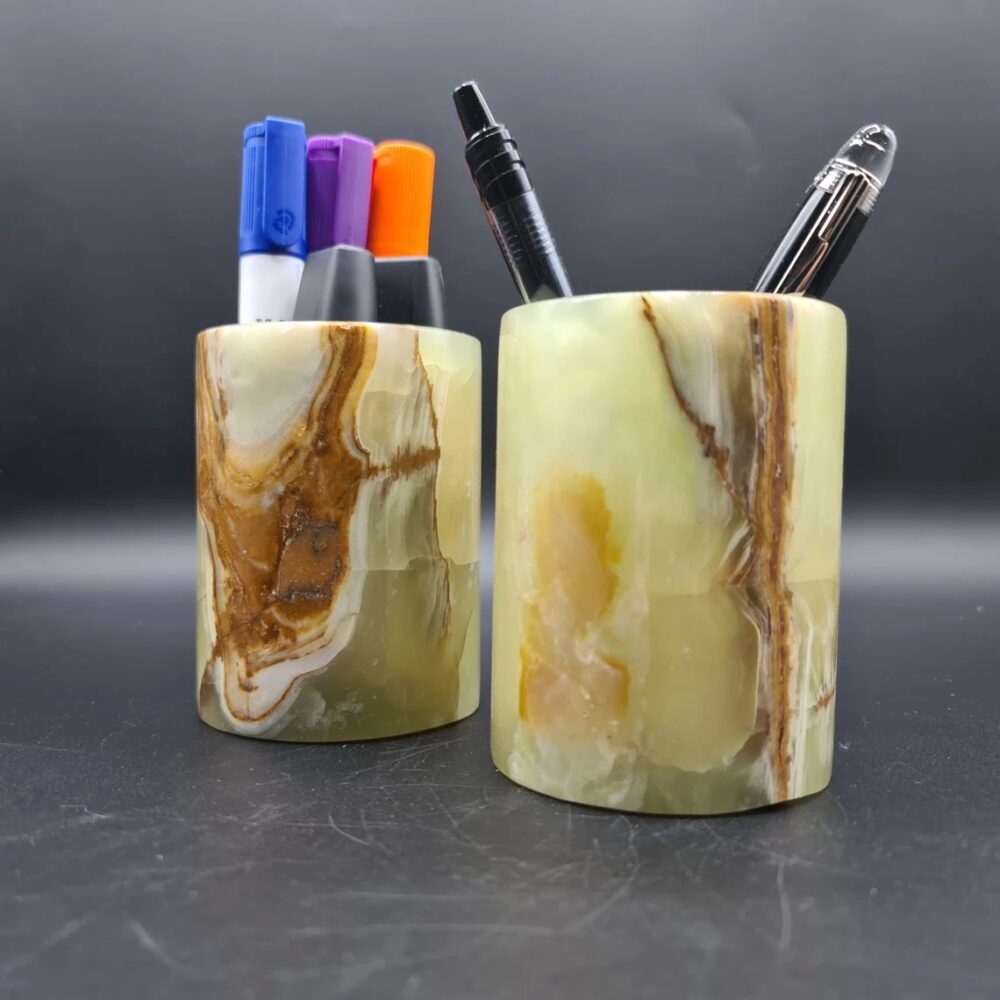 Green Onyx Pen & Pencil Holder | Natural Stone Desk Organizer | Elegant Handmade Jar - Image 8