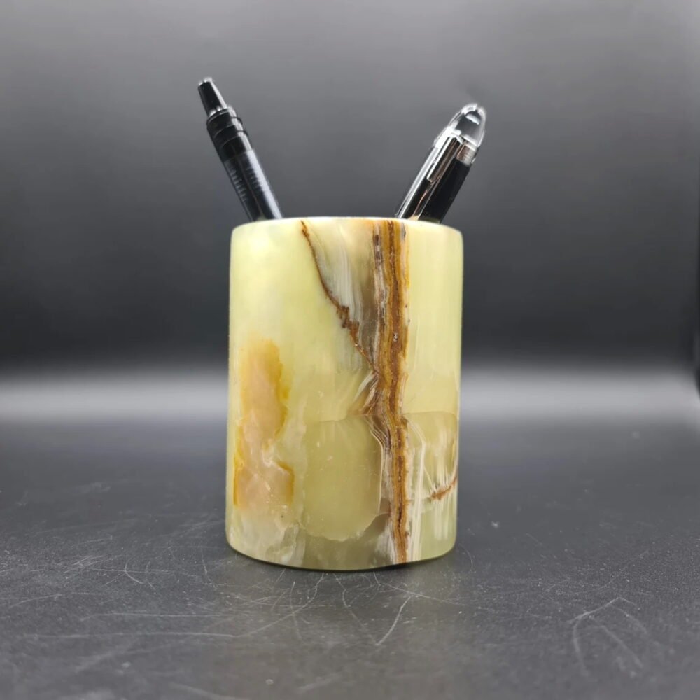 Green Onyx Pen & Pencil Holder | Natural Stone Desk Organizer | Elegant Handmade Jar - Image 7