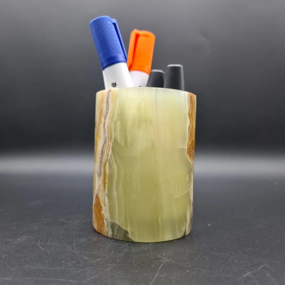 Green Onyx Pen & Pencil Holder | Natural Stone Desk Organizer | Elegant Handmade Jar - Image 6