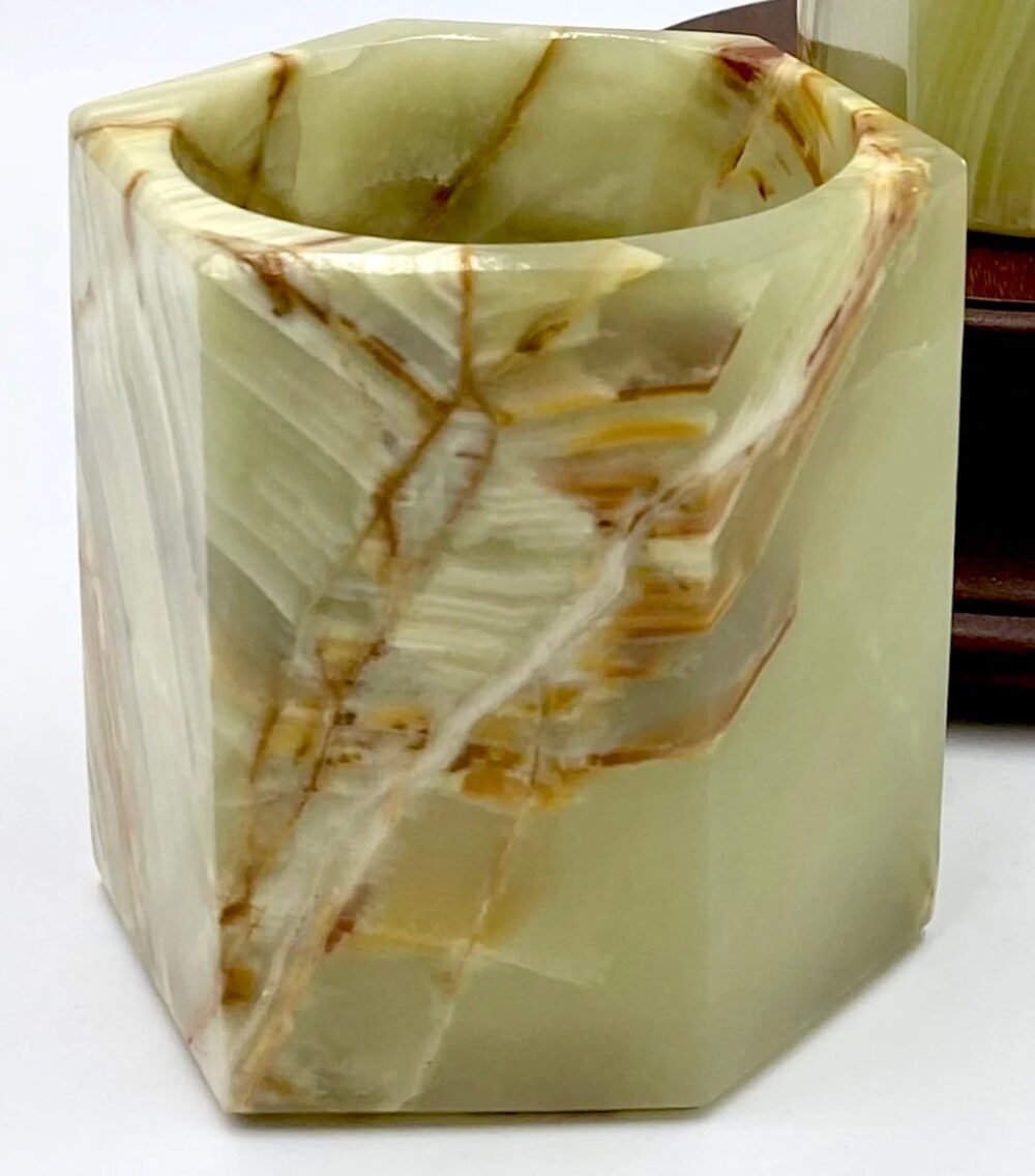 Green Onyx Pen & Pencil Holder | Natural Stone Desk Organizer | Elegant Handmade Jar - Image 4