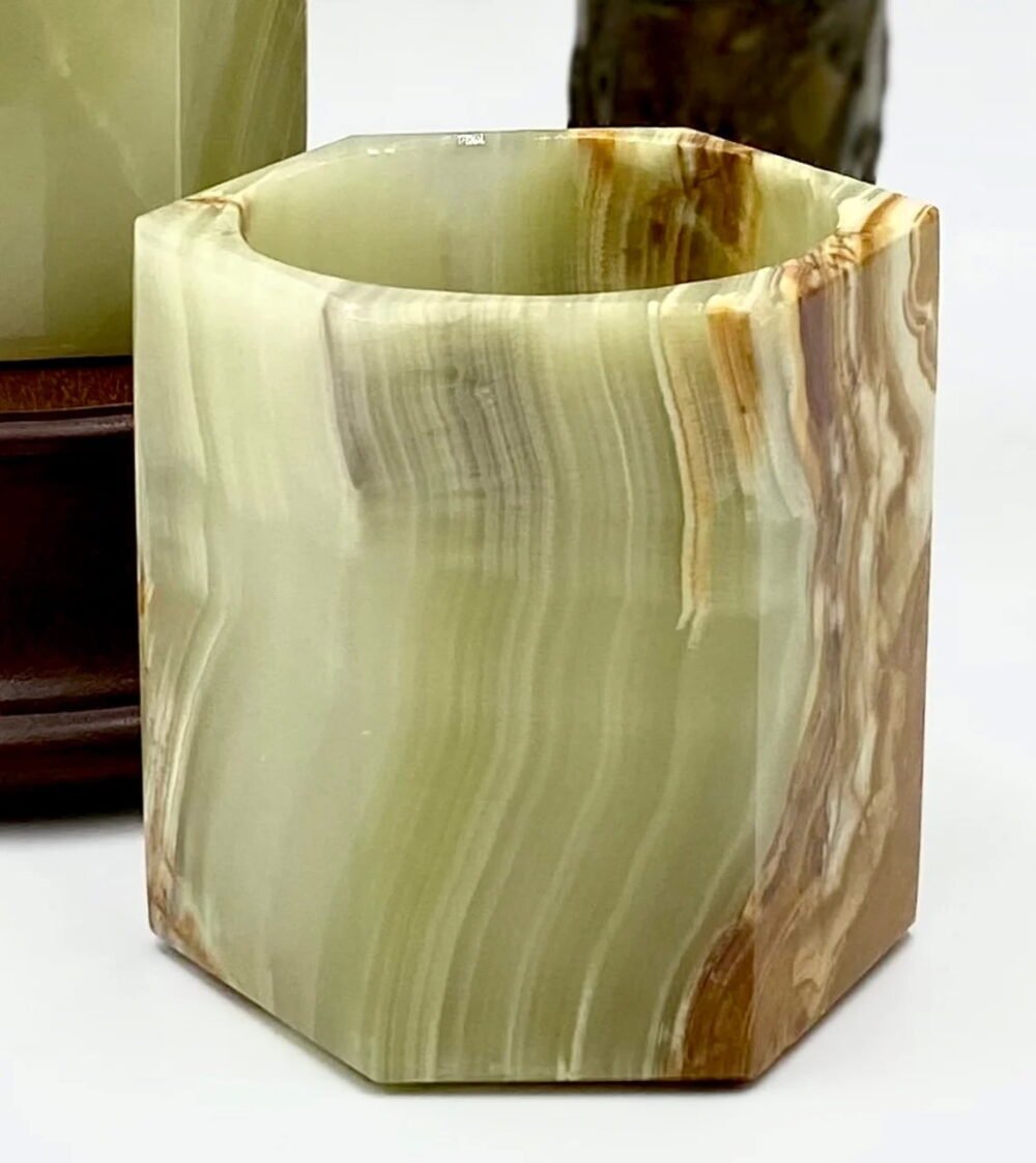 Green Onyx Pen & Pencil Holder | Natural Stone Desk Organizer | Elegant Handmade Jar - Image 3