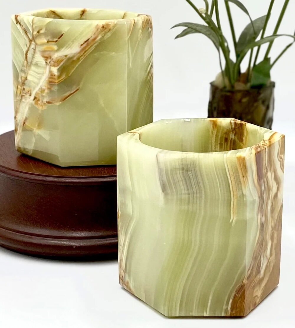 Green Onyx Pen & Pencil Holder | Natural Stone Desk Organizer | Elegant Handmade Jar - Image 2