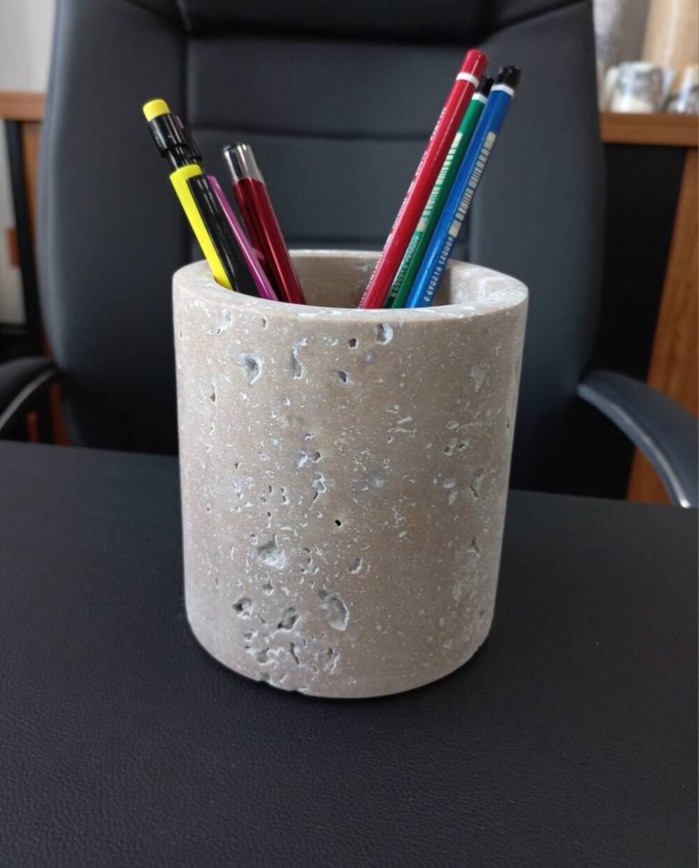 Travertine Stone Pen & Pencil Holder | Modern Desk Accessory | Natural Stone Jar Organizer - Image 7