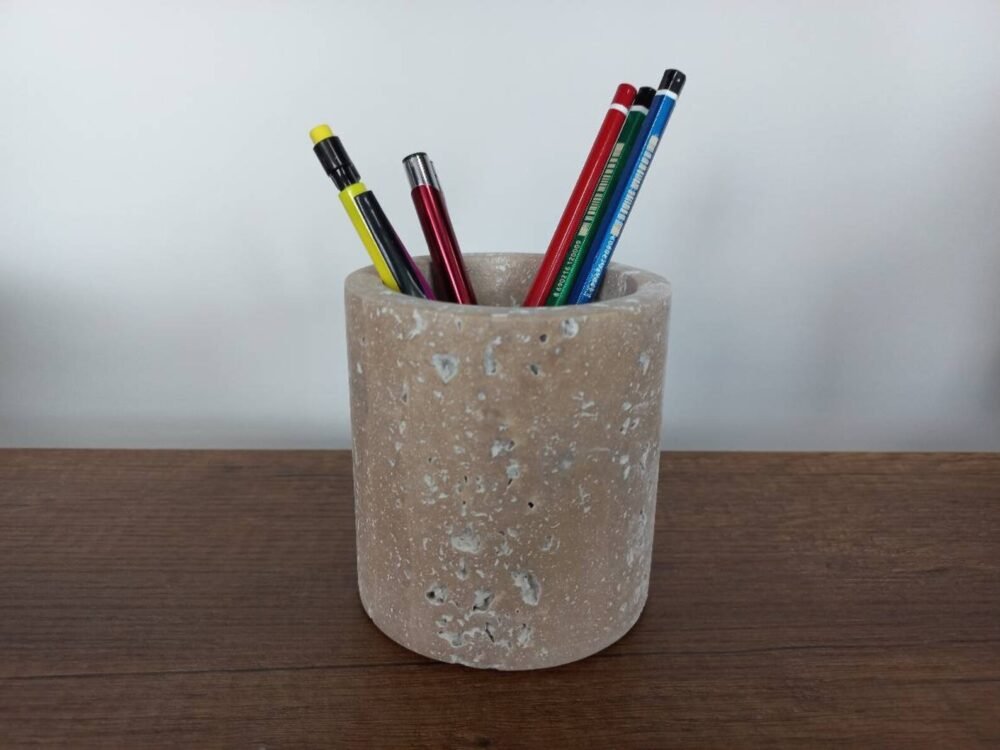 Travertine Stone Pen & Pencil Holder | Modern Desk Accessory | Natural Stone Jar Organizer - Image 6