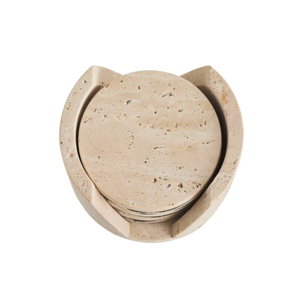 Handcrafted Travertine Stone Coaster Set - Rustic Natural Drink Coasters - Image 4