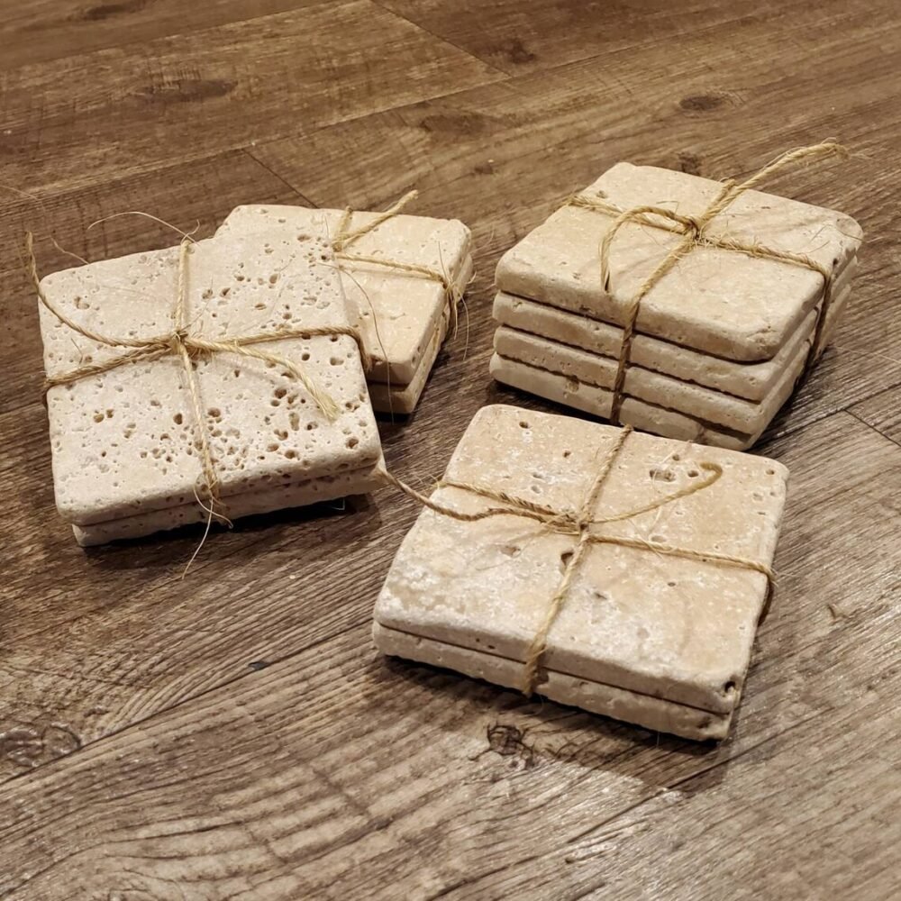 Handcrafted Travertine Stone Coaster Set - Rustic Natural Drink Coasters - Image 2