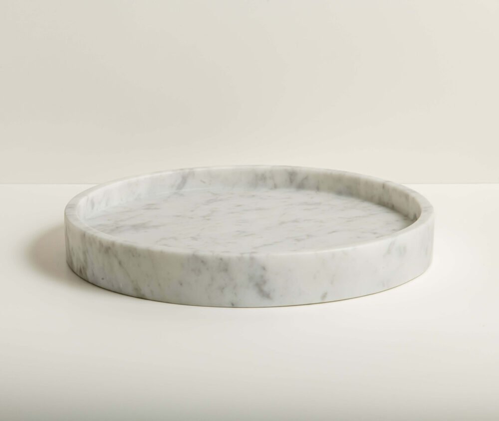 White Marble Round Serving Tray | Handcrafted Natural Stone Platter for Elegant Entertaining - Image 3