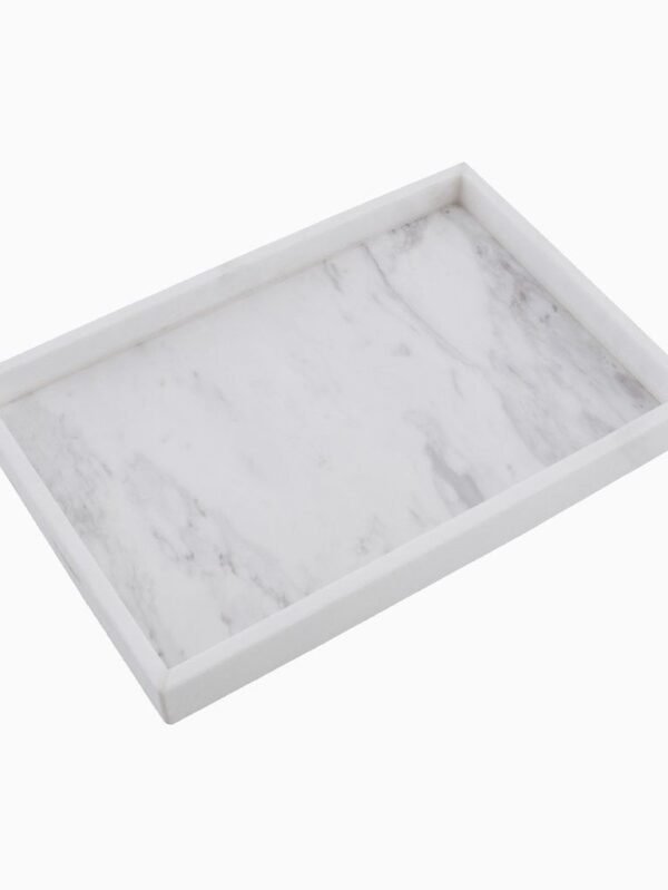 White Marble Rectangle Serving Tray – Handcrafted Stone Platter for Kitchen & Table Decor