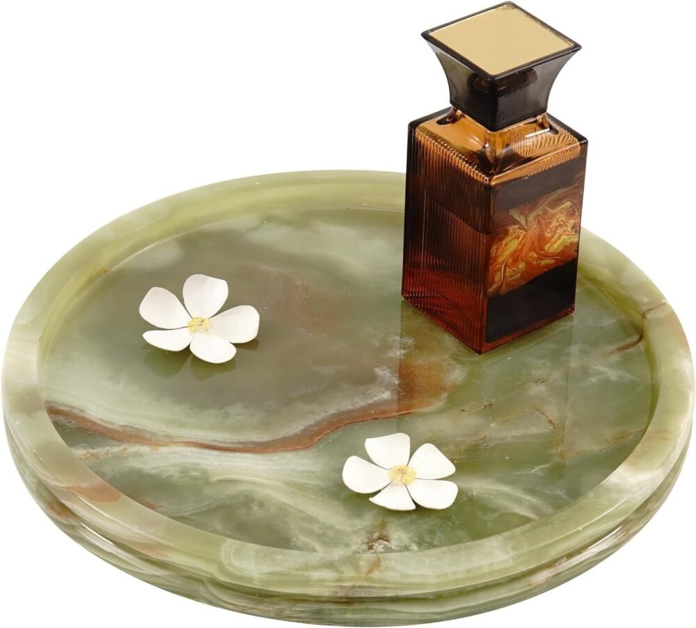 Green Onyx Round Serving Tray | Handcrafted Natural Stone Platter for Elegant Entertaining - Image 3